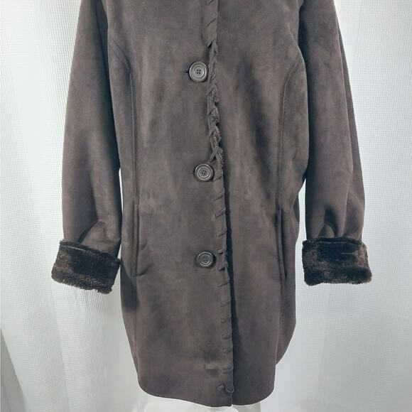 DENIM & CO.! RICH ESPRESSO BROWN VEGAN SUEDE & SHEARLING LINED JACKET! SZ XL - Picture 7 of 14